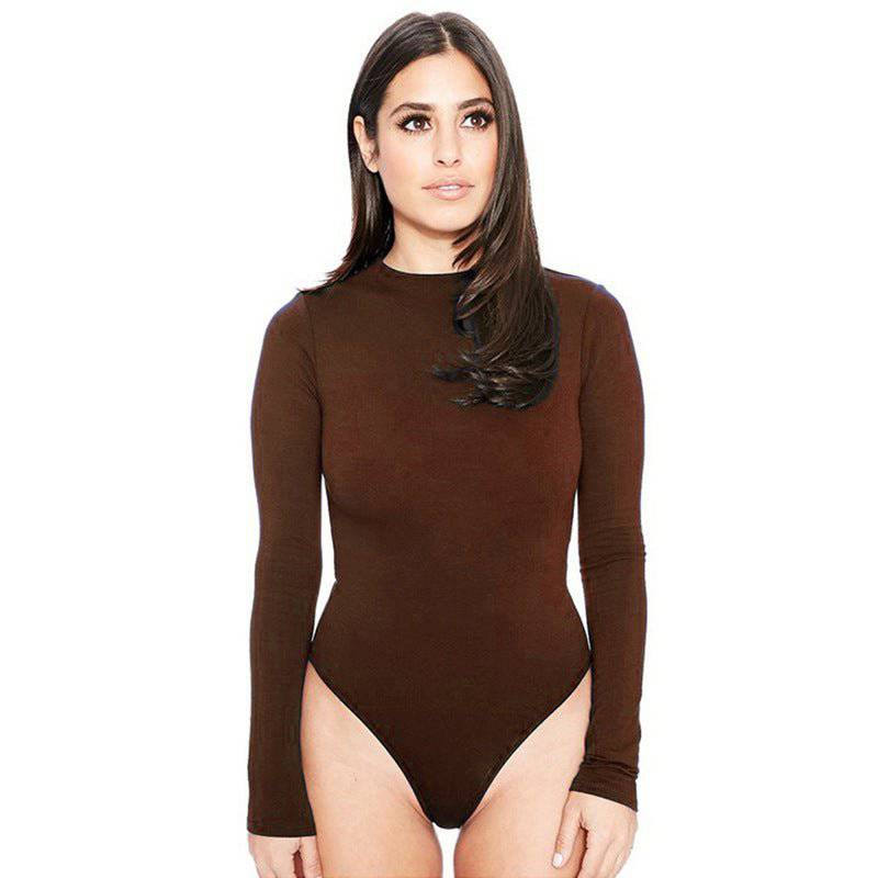 Autumn Winter Slim Fit Long Sleeve Jumpsuit Bodysuit  S Brown 