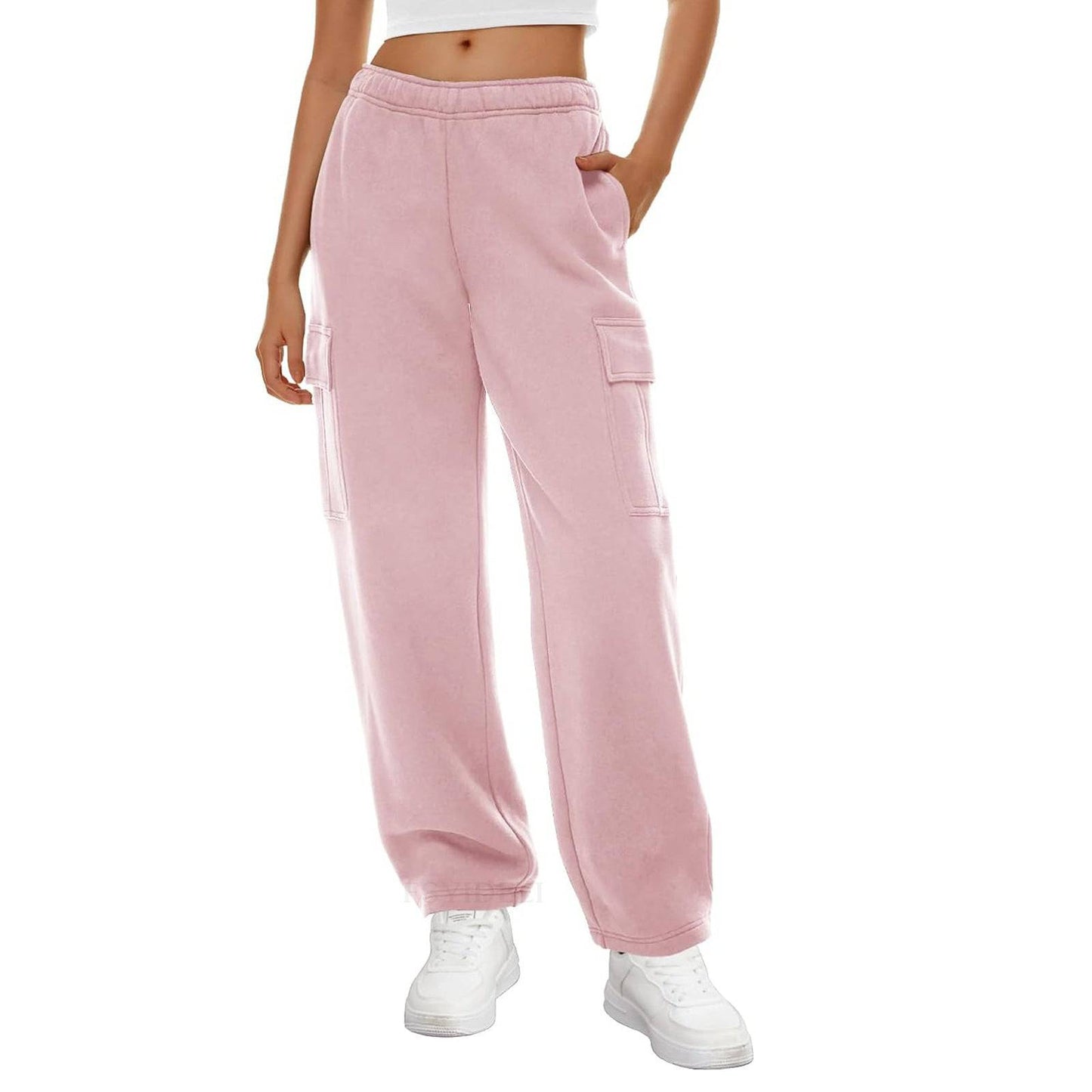 Autumn Winter Women Wide Leg Sweatpants with Elastic Waist and Pockets    