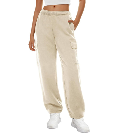 Autumn Winter Women Wide Leg Sweatpants with Elastic Waist and Pockets    