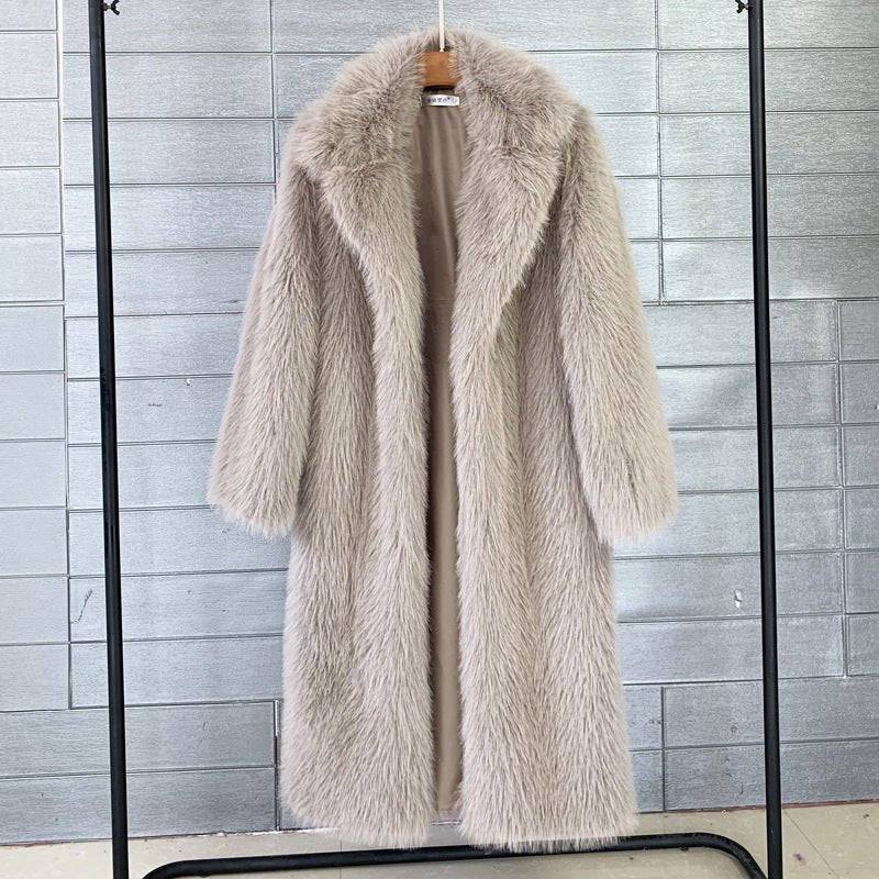 Autumn Winter Women's Long Faux Fur Collar Coat    