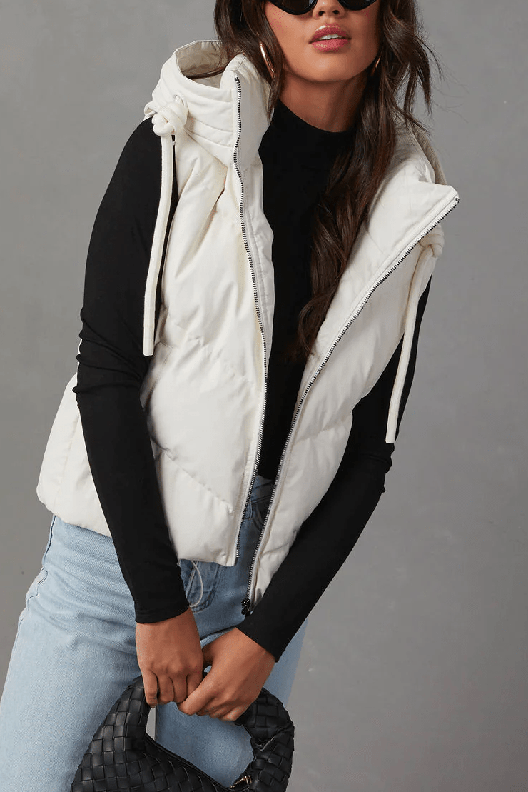 Autumn Winter Women's Sleeveless Hooded Down Vest with Double Pockets    