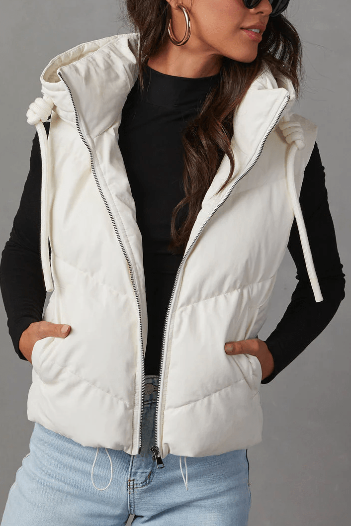 Autumn Winter Women's Sleeveless Hooded Down Vest with Double Pockets    