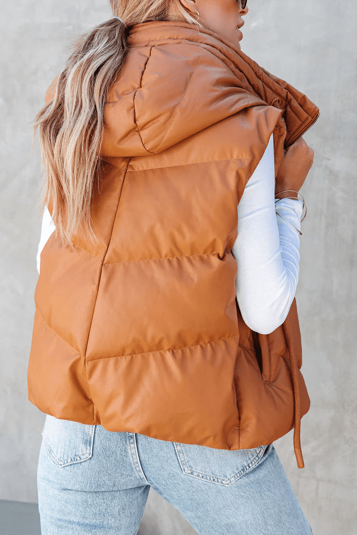 Autumn Winter Women's Sleeveless Hooded Down Vest with Double Pockets    