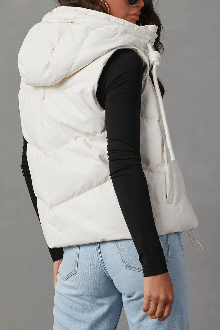 Autumn Winter Women's Sleeveless Hooded Down Vest with Double Pockets    