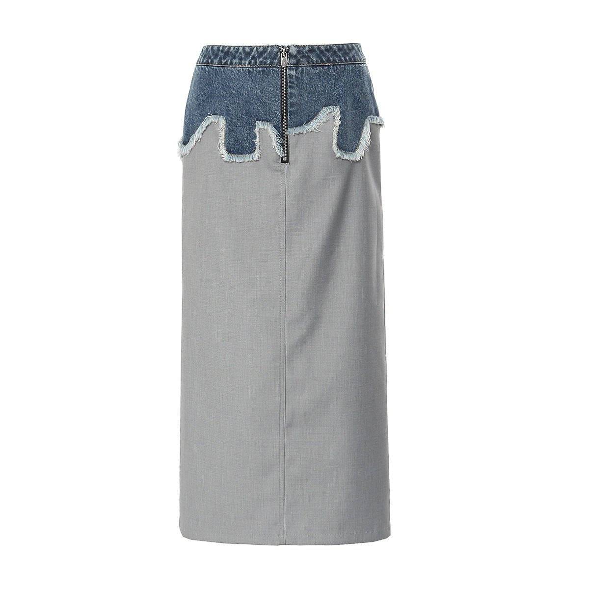 Autumn Women's Color Block Denim Pencil Skirt with Patchwork Detail    