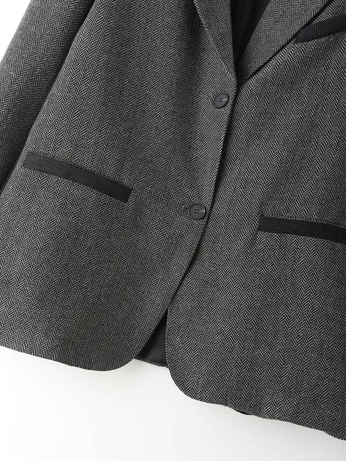 Autumn Women's Herringbone Loose Blazer in Solid Color    