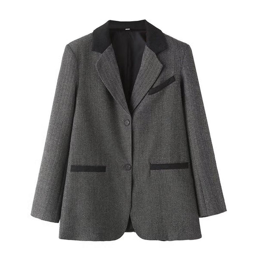 Autumn Women's Herringbone Loose Blazer in Solid Color    