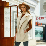 Autumn Women's Sleeveless Plush Coat Vest with Double-Breasted Collar    