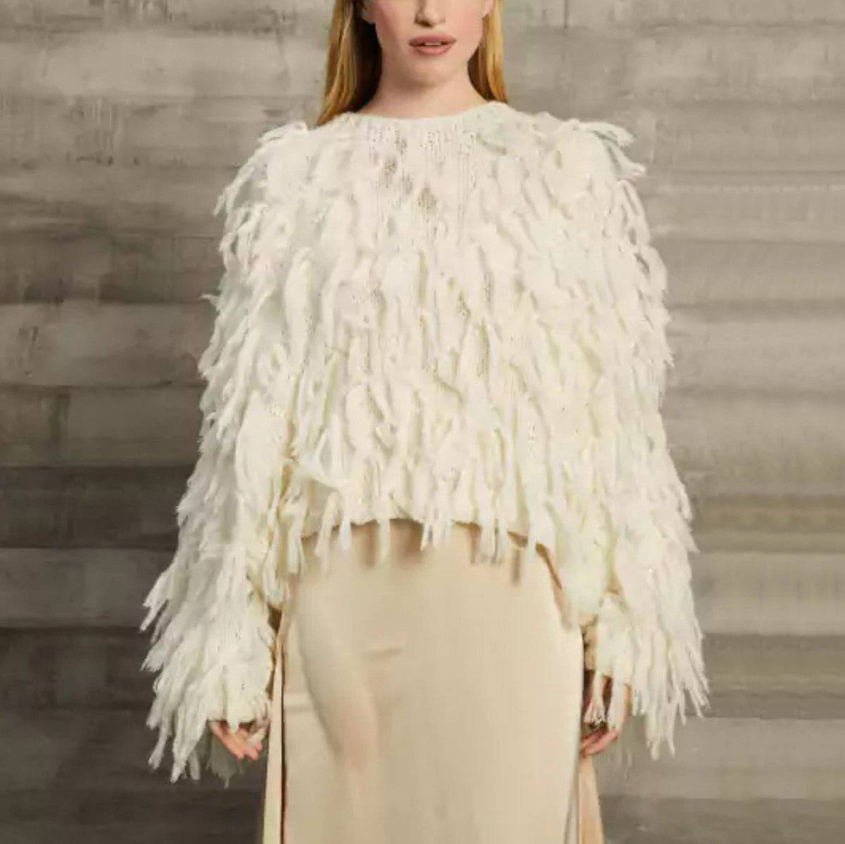 Autumn/Winter Fringe Tassel Sweater for Women  S White 