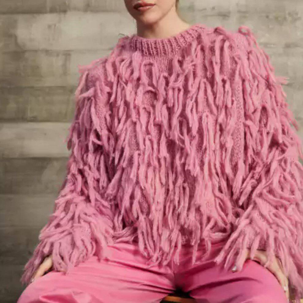 Autumn/Winter Fringe Tassel Sweater for Women  S Pink 