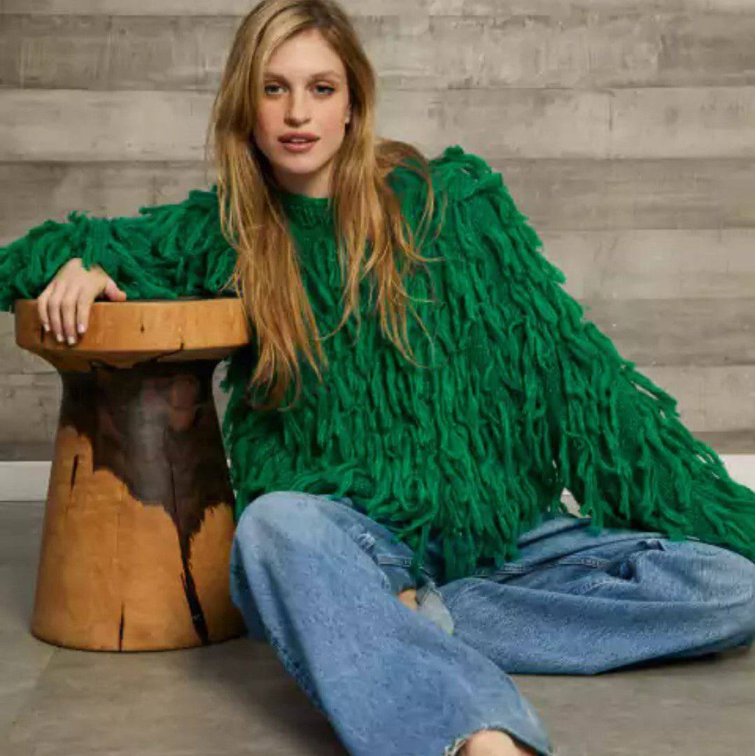 Autumn/Winter Fringe Tassel Sweater for Women  S Green 