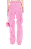 Barbie Pink Edgy Hollow Out Denim Wide Leg Pants    