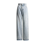 Beaded High-Rise Denim Trousers for Autumn Comfort    