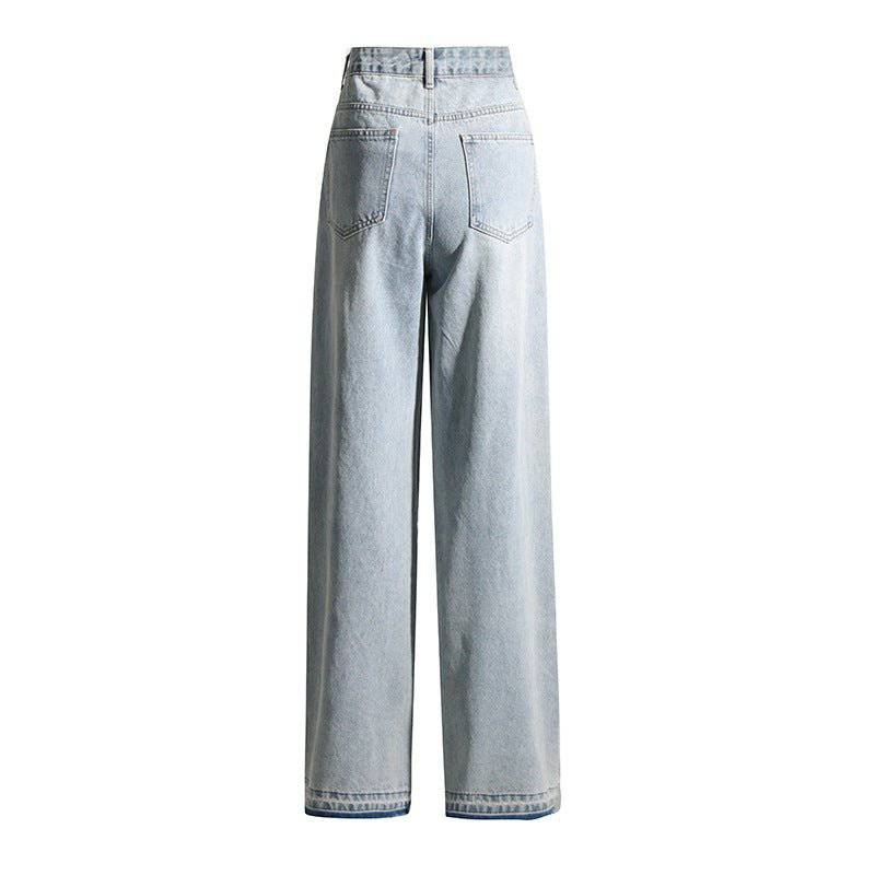 Beaded High-Rise Denim Trousers for Autumn Comfort    