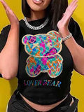 Black Bear Printed Women's Oversized Graphic Tee - Plus Size Crew Neck Short Sleeve T-Shirt