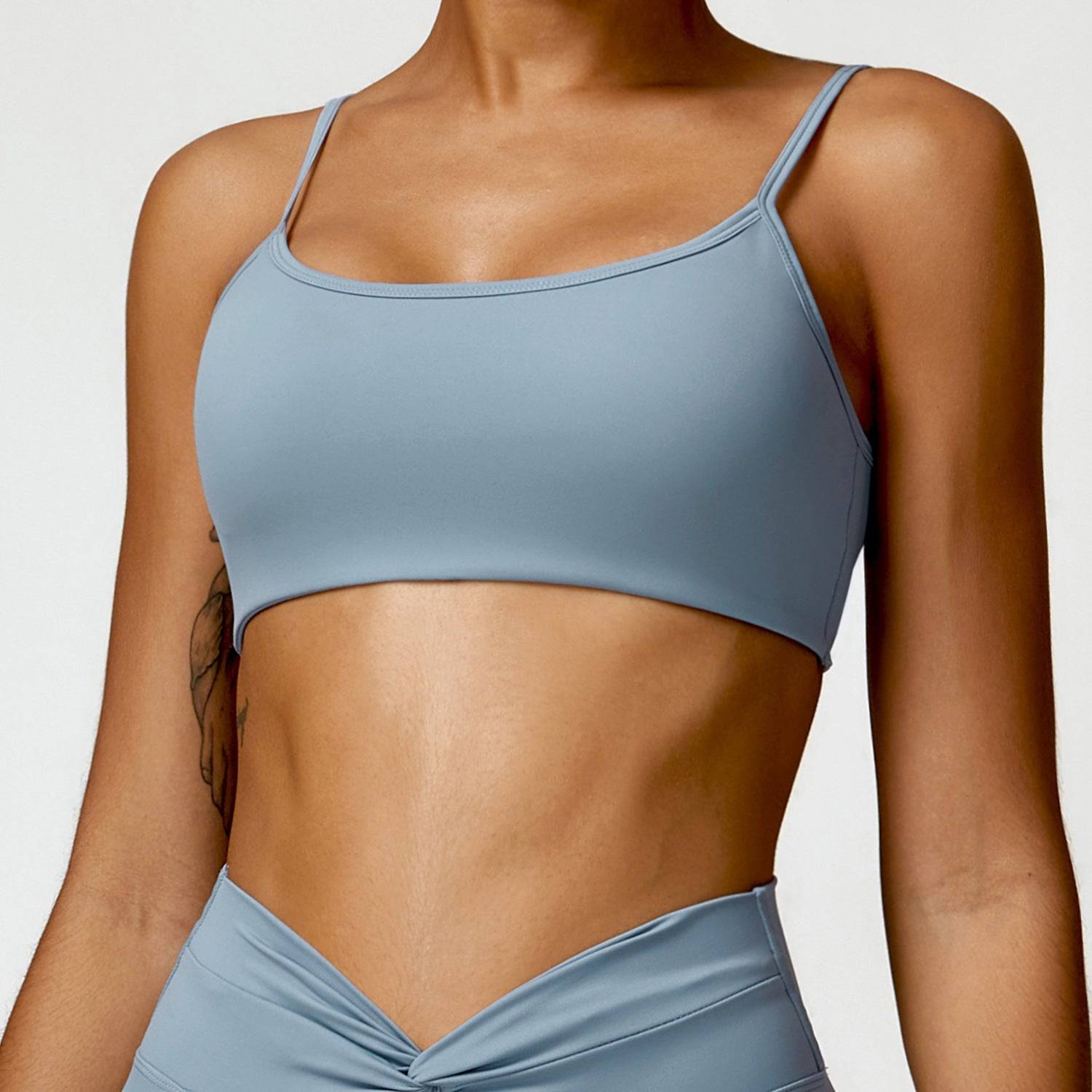 Beautiful Twisted Back Yoga Bra with Push-Up Effect  S Haze Blue 