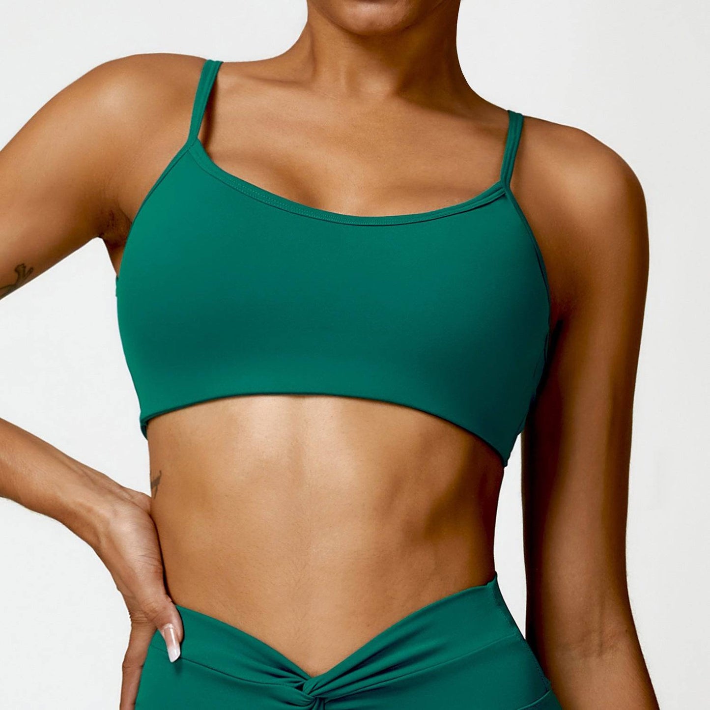 Beautiful Twisted Back Yoga Bra with Push-Up Effect  S Sea King Green 