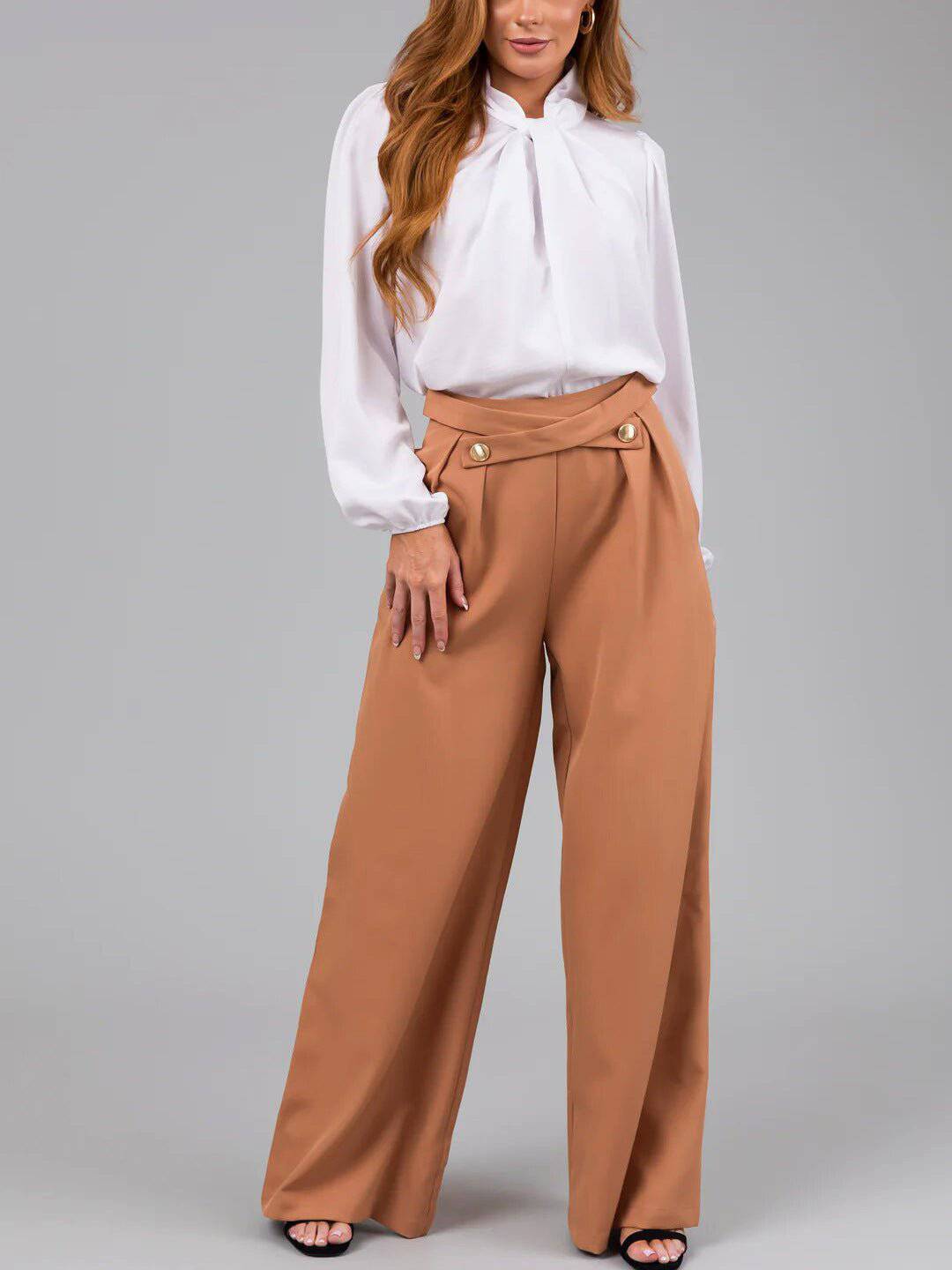 Best Seller Spring/Summer Loose Fit Straight Leg Pants for Women  S Orange 