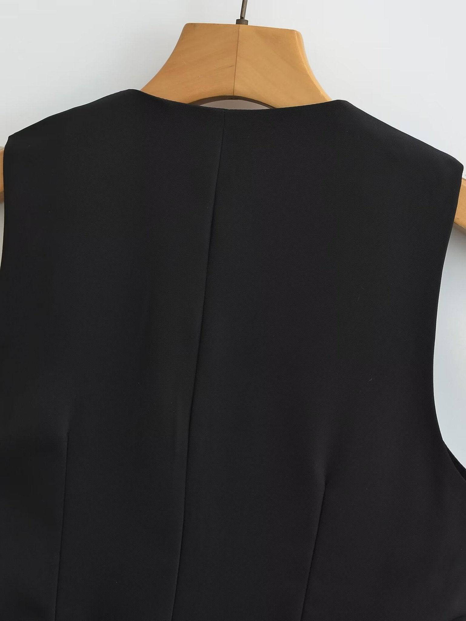 Black Velvet V-Neck Vest Jacket for Women    