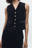 Black Velvet V-Neck Vest Jacket for Women    