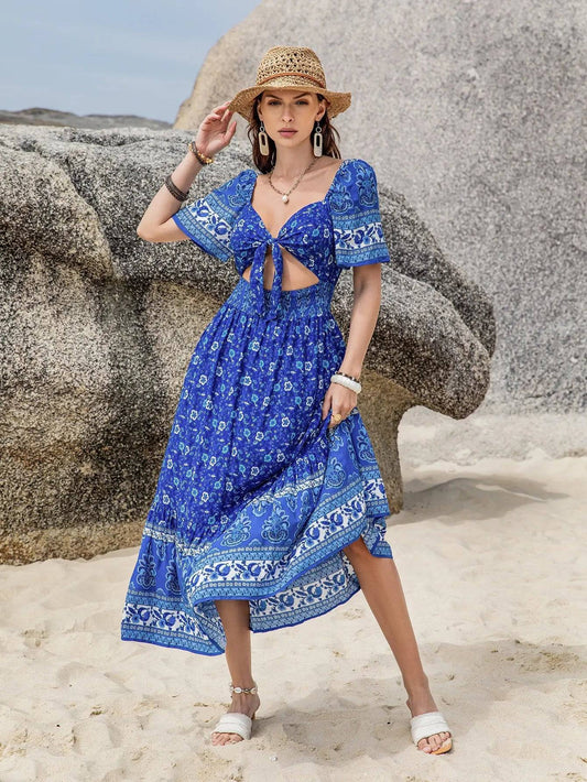 Bohemian Blue Floral Maxi Dress    