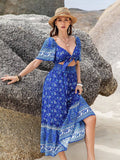 Bohemian Blue Floral Maxi Dress    