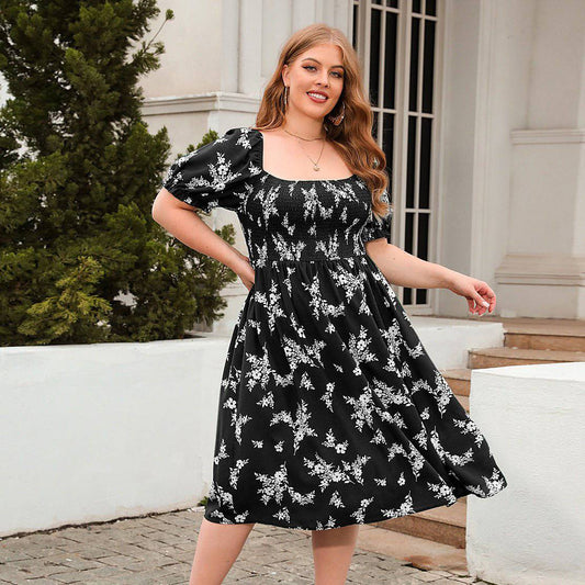 Bohemian French Elegant Plus Size Mid-length Floral Dress    