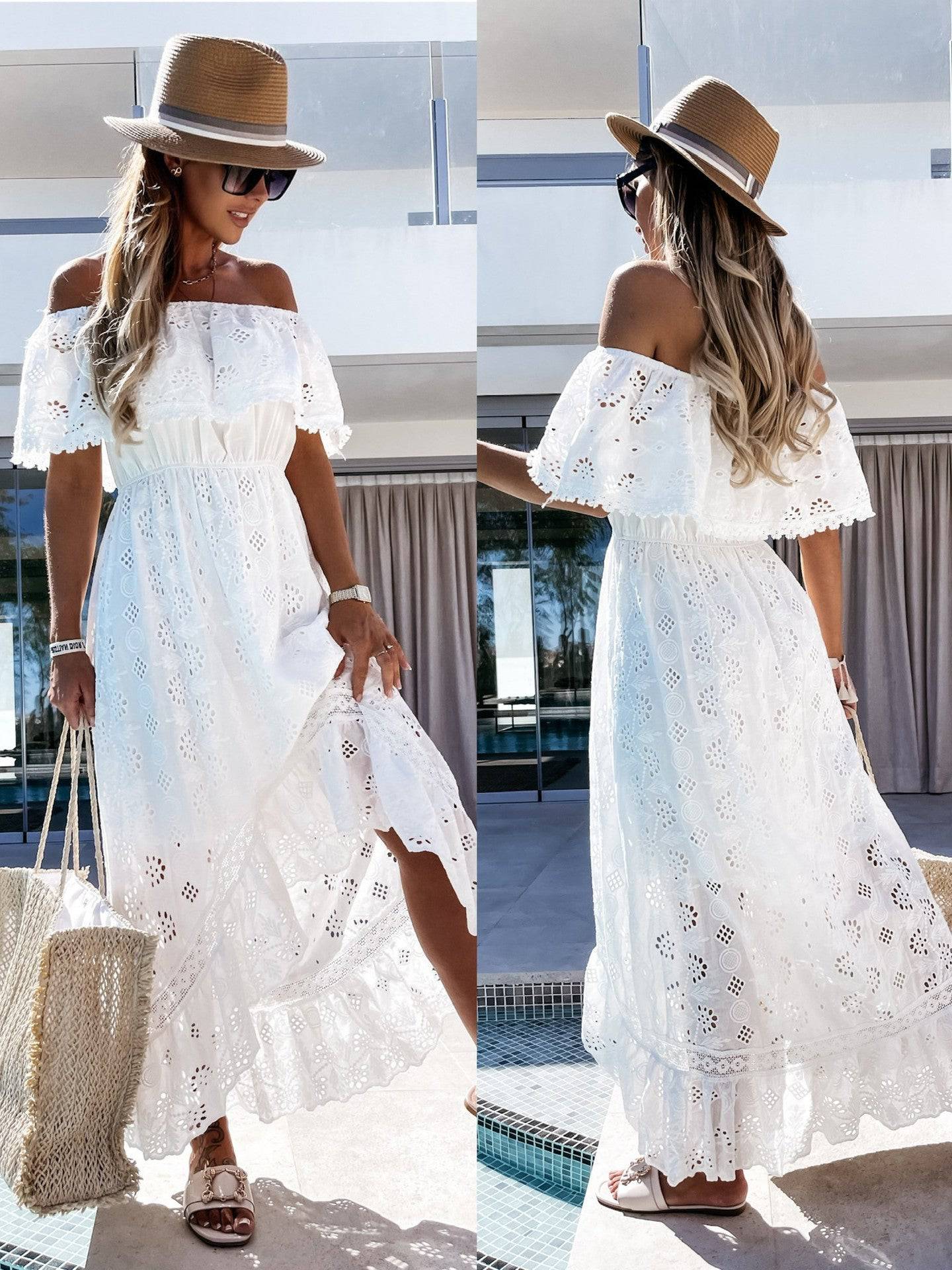 Bohemian Lace Maxi Dress with Tube Top Off-Shoulder Design for Women    