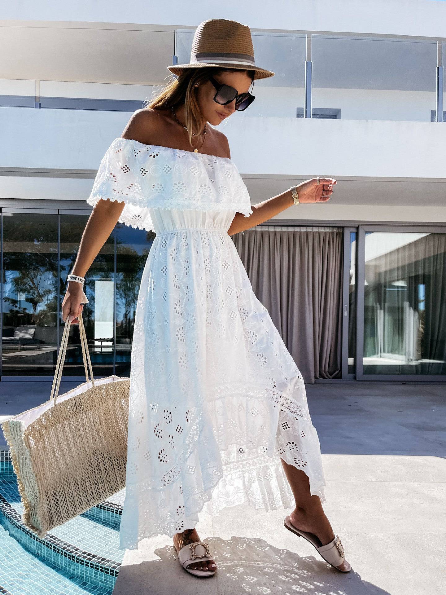 Bohemian Lace Maxi Dress with Tube Top Off-Shoulder Design for Women    