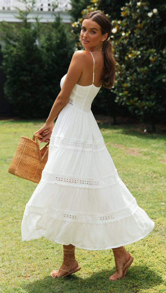 Bohemian V-Neck Sundress with Ruffle Lace Detail    