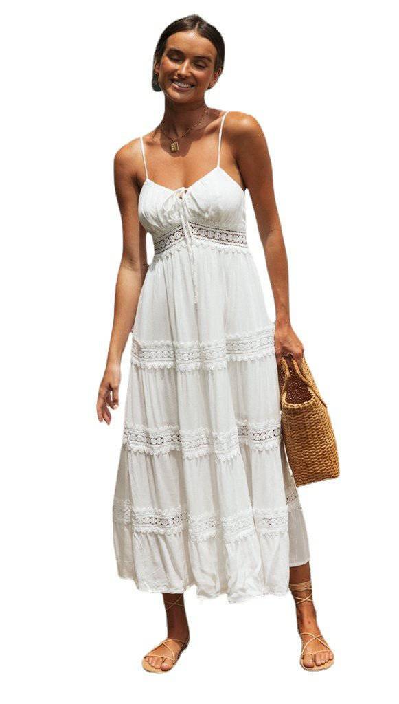 Bohemian V-Neck Sundress with Ruffle Lace Detail    