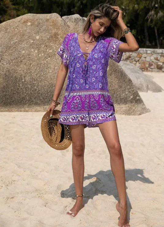 Boho Chic Floral Print Vacation Jumpsuit    