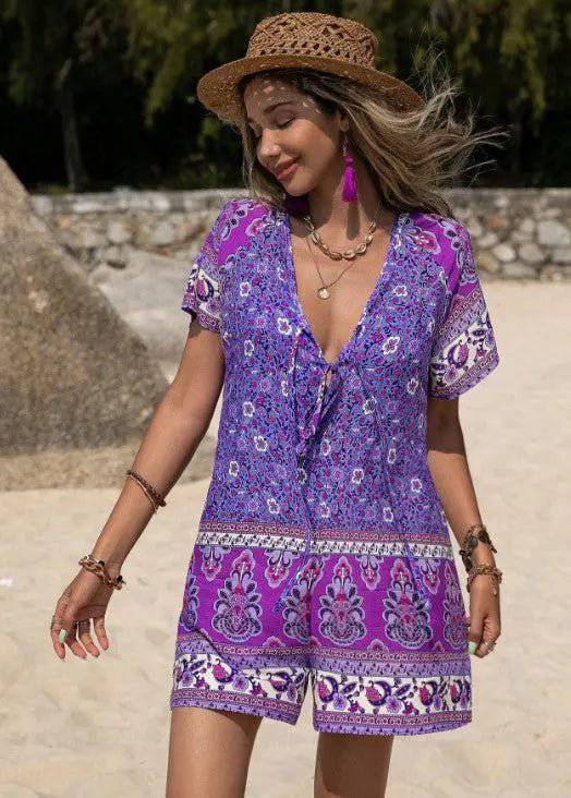 Boho Chic Floral Print Vacation Jumpsuit    