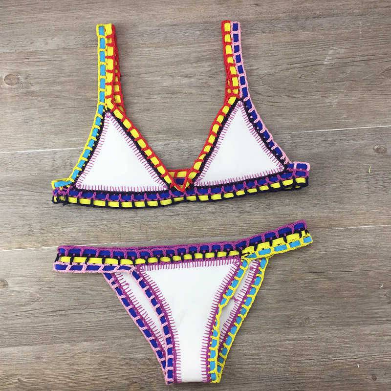 Boho-Chic Hand Crocheted Swimsuit Set with Knitted Stitching    