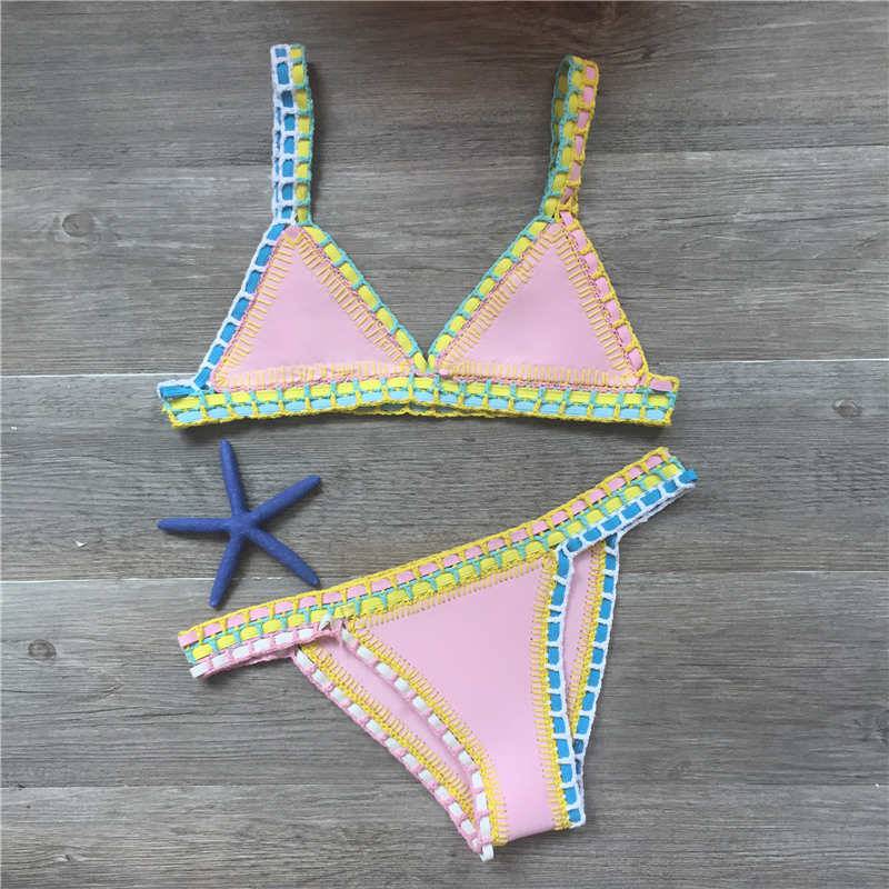 Boho-Chic Hand Crocheted Swimsuit Set with Knitted Stitching    