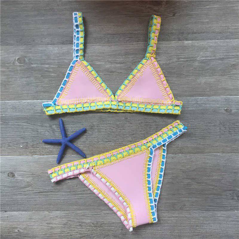 Boho-Chic Hand Crocheted Swimsuit Set with Knitted Stitching  S Pollen 