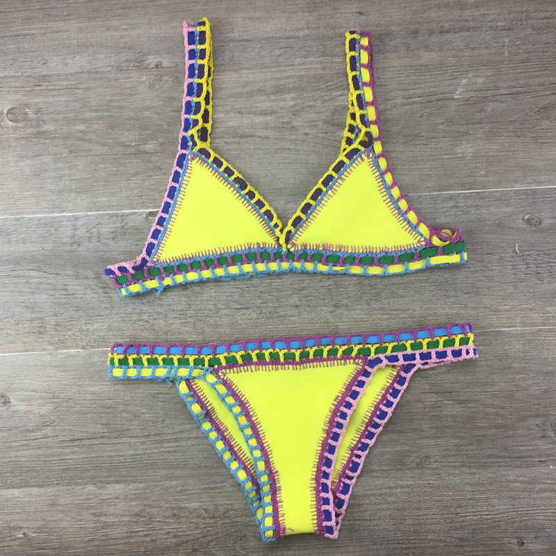 Boho-Chic Hand Crocheted Swimsuit Set with Knitted Stitching    