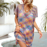 Boho Rainbow Stitching Beach Blouse    