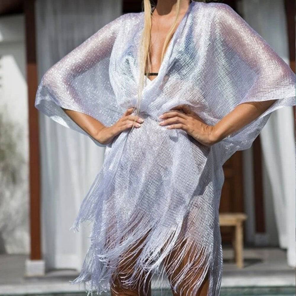 Boho Solid Color Sun Proof Tassel Knit Beach Cover-Up Cardigan    