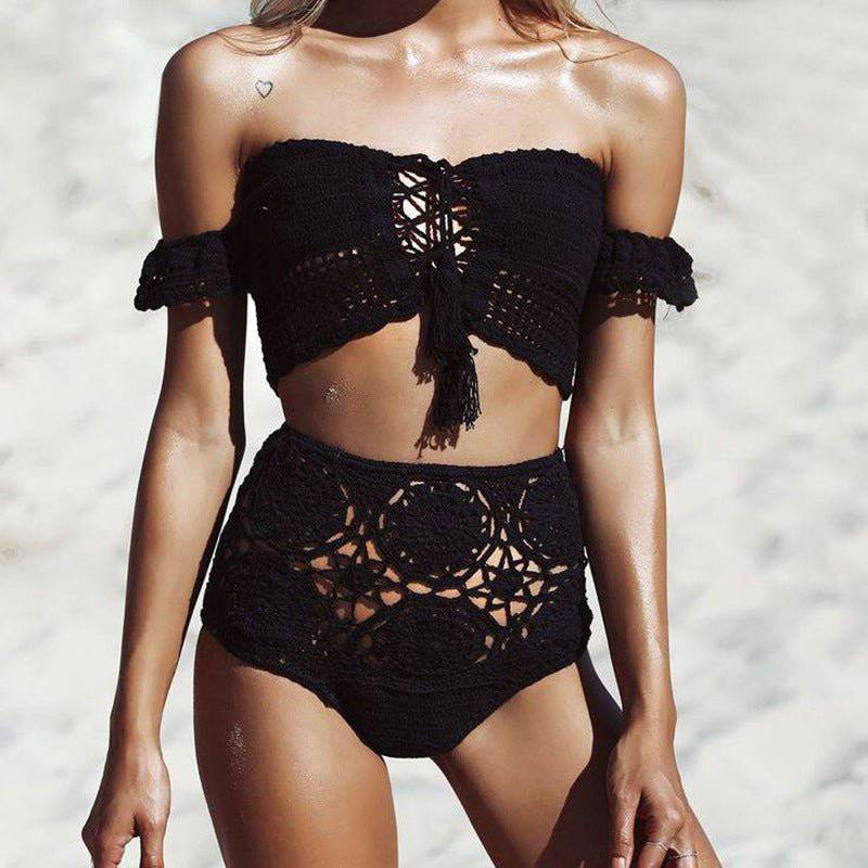 Boho Style Crochet Lace-Up Bikini Set    