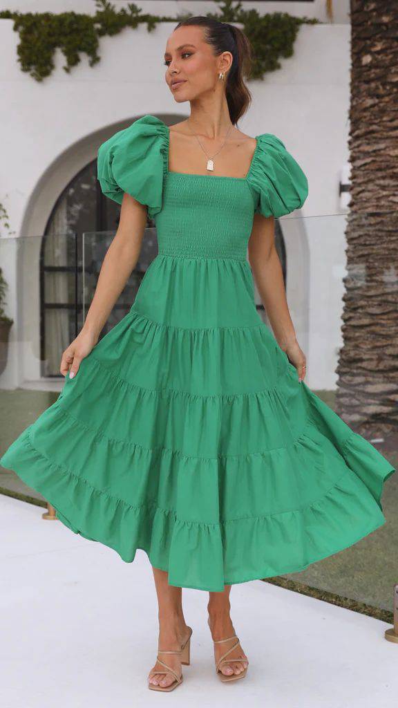 Boho Vacation Style Off-Shoulder Maxi Dress  S Green 