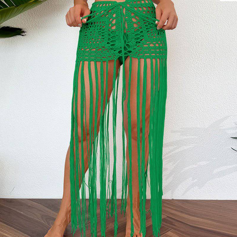 Boho Vacation Sun Protection Fringe Midi Skirt    