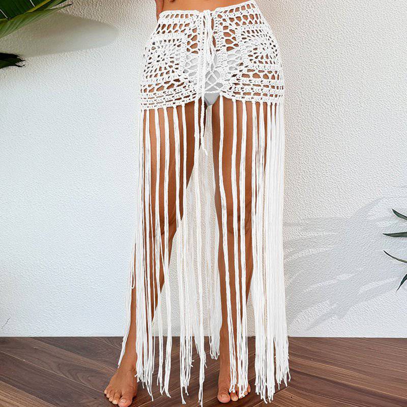 Boho Vacation Sun Protection Fringe Midi Skirt    