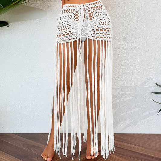 Boho Vacation Sun Protection Fringe Midi Skirt    