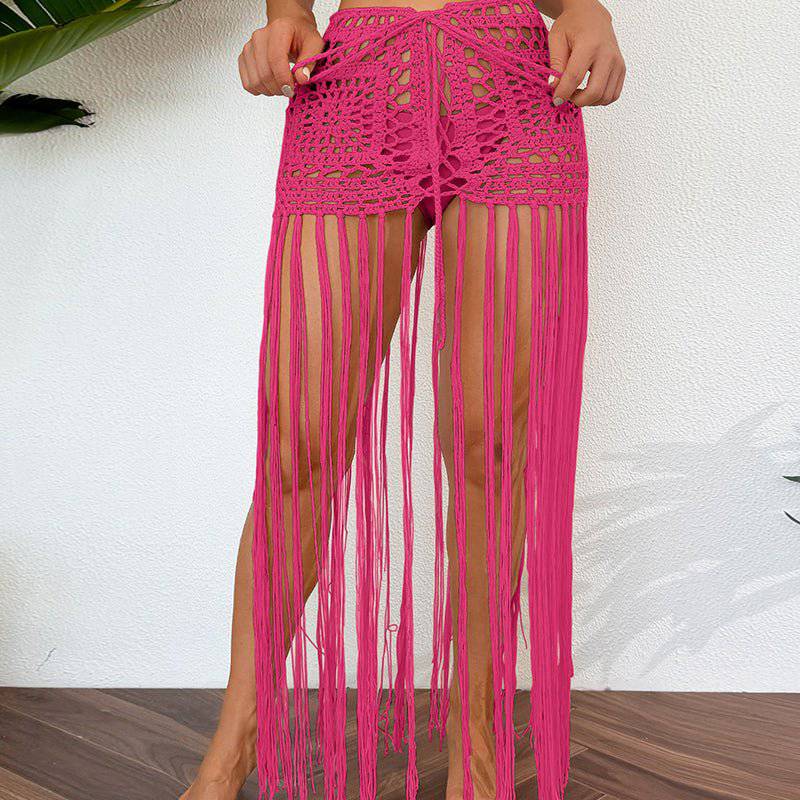 Boho Vacation Sun Protection Fringe Midi Skirt    