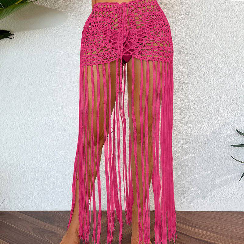 Boho Vacation Sun Protection Fringe Midi Skirt    