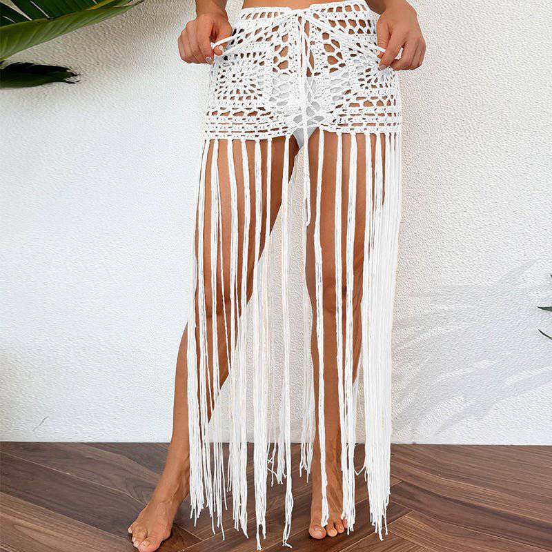 Boho Vacation Sun Protection Fringe Midi Skirt    