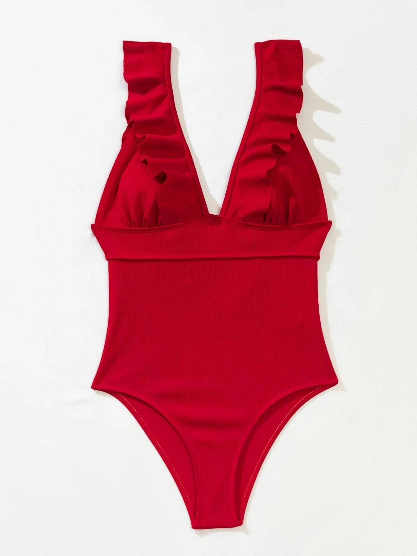 Bold and Elegant Backless One Piece Swimsuit  S Red 