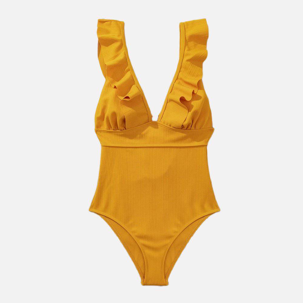 Bold and Elegant Backless One Piece Swimsuit  S Yellow 