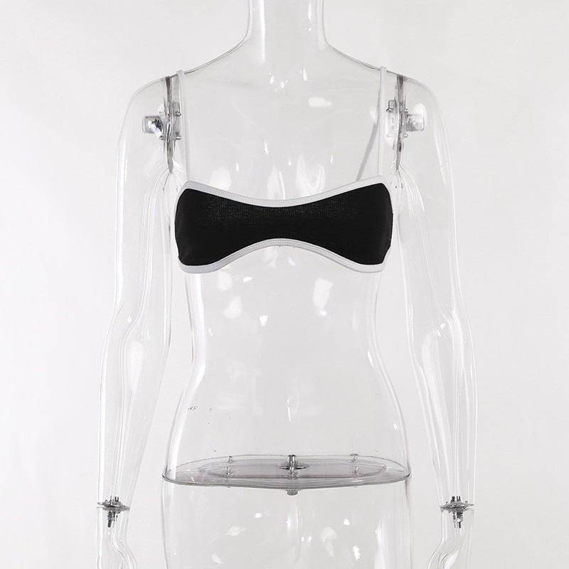 Bold Color Contrast Slim-Fit Suspender Vest for Women  S Black 